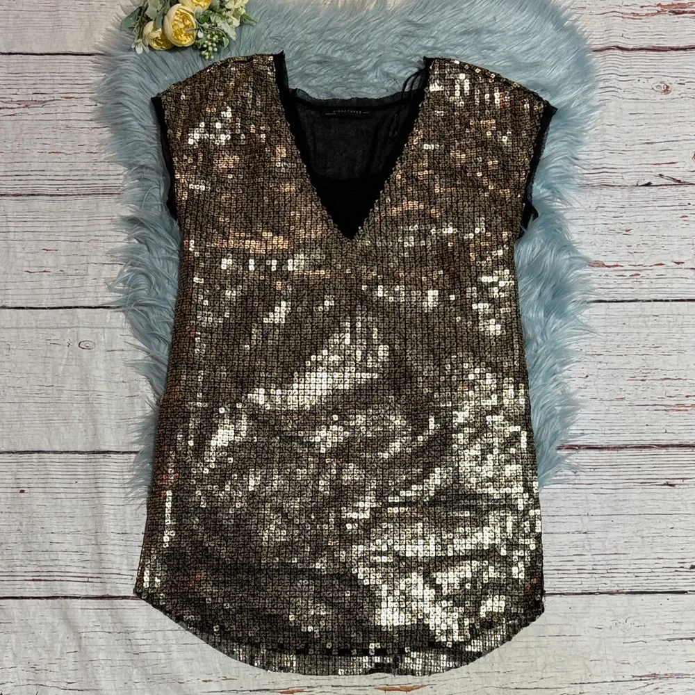 Signature8 Glittering Sequin Mesh Mini Dress sz S - Picture 1 of 9